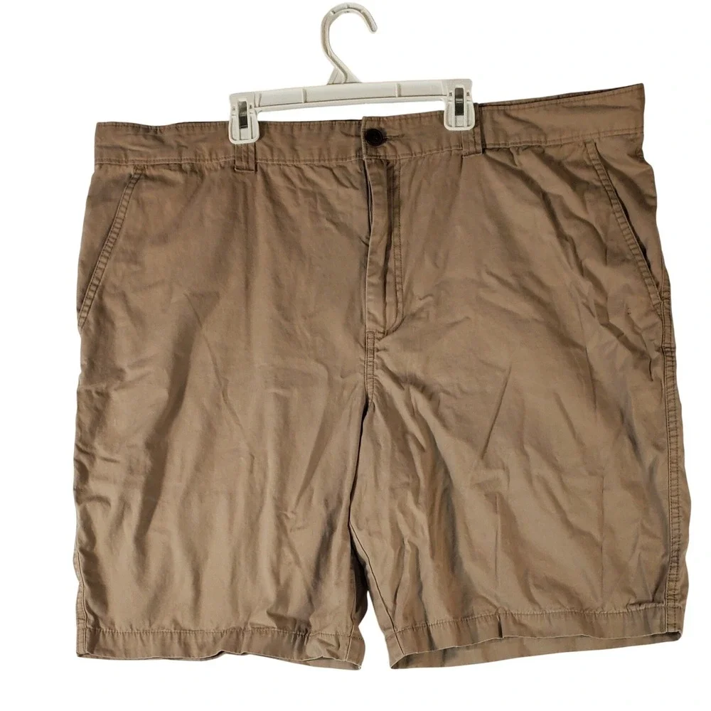 Magellan Outdoors Mens Khaki Chino Shorts Size 42 Brown Cotton Twill Flat Front